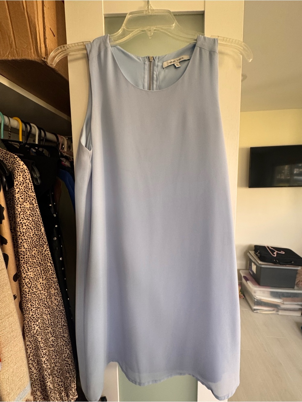 Naked Zebra Light Blue Sleeveless Shift Dress